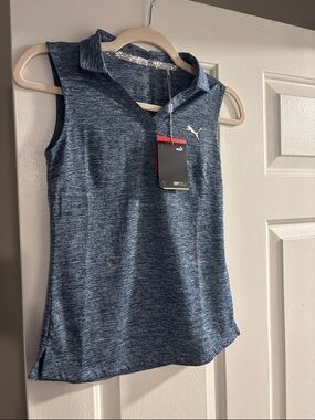 Puma Women's Navy Heather Sleeveless Polo Tank 13.5” pit to pit. Runs small.